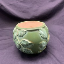 Hand Made Green Leaf Ceramic Planter Pot Small Round 4” Decorative picture