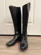Vintage Essex Magic Feather Black Leather Tall Field Riding Boots Womens 9 Lace picture