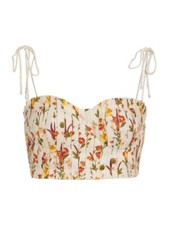 AGUA BY AGUA BENDITA Moringa pleated floral-print  Linen Cropped Top NWT L picture