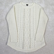 Talbots Cream Chunky Cable Knit Wool Blend Sweater Tunic Sz S Grannycore Cottage picture