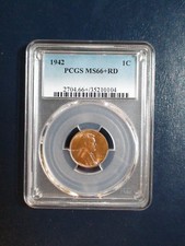 1942 P Lincoln Wheat Cent PCGS MS66+ RED 1C Penny Coin PRICED TO SELL QUICKLY picture