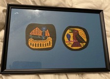 Vintage Mexican Hand Embroidered Bird & Boat Textile Framed Patches picture