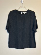 100% Silk Valerie Stevens Pure Silk Black Paisley Textured Blouse – Size 10 picture