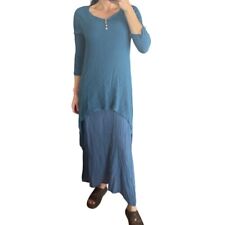Gauze Cotton Midi Maxi dress Lagenlook blue layered artist flowwy bohemian S M picture