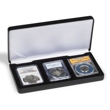 Black Leatherette Box for 3 Coin Slabs - PCGS NGC ANACS up to 2 1/2 x 3 3/8