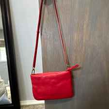 Madewell Red Small Crossbody Bag Zip Closure Detachable Strap Gold Hardware picture