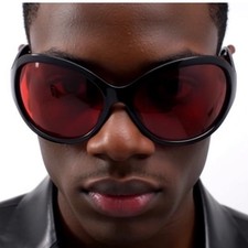 Oversized Exaggerated Retro Modern Shield Raver SUNGLASSES Large Big Black Frame picture