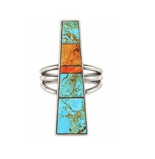 Harold Smith Native American Vintage Inlay Turquoise Coral sterling Ring picture
