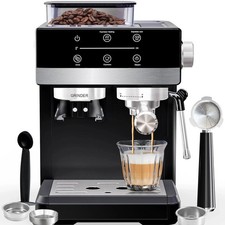 Bluebow Espresso Machine Grinder 20 Bar Coffee Maker Steam Frother Black picture