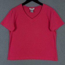 Vintage Talbots Shirt Womens Large Pink V Neck Short Sleeve Cotton Stretch Tee picture