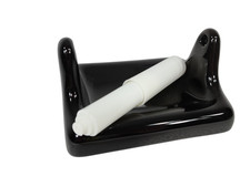 Black Ceramic Tile TP Holder Toilet Paper Porcelain Vintage Mid Century Modern picture