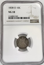 1838 O Seated Liberty Dime NGC VG 10 No Stars - Terrific Early Coin picture