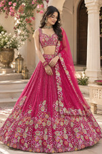 Pink Embroidery Work Lehenga Choli, Indian Wedding Bridal Lehenga Choli picture
