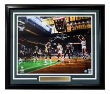 Larry Bird Signed Framed 16x20 Boston Celtics vs Lakers Photo 2 Bird+PSA/DNA picture
