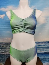 NWT Cupshe Two Piece Swimsuit Size Medium White Green Blue Color Change Effect.. picture