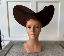 Vtg 40s Brown Avant Garde Wired Sculptural Hat 1940s Dramatic Sequin Pins picture
