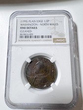 Rare NGC Fine Details 1795 Plain Edge 1/2 P Washington North Wales COBM-9613 picture