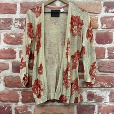Anthropologie Guinevere Cardigan Cream Red Womens S Floral Twist Back Sweater picture