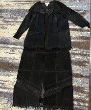 Vintage Black Suede Leather Crochet Western  Set Top Skirt CBO New York Women XL picture