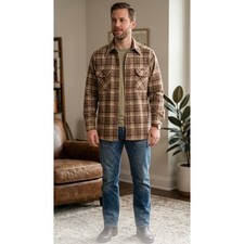 Pendleton Board Shirt Mens Large Brown Plaid Virgin Wool Button Up Flannel USA picture