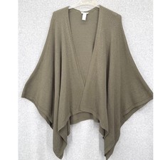 Pure Jill Poncho Women One Size Green Textured Knit Cotton Blend Layering Wrap picture
