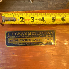 L.F. Grammes & Sons Engraved Metal Sign Plaque Blue Gold Vintage 4in picture