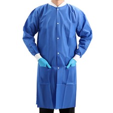 JMU Dental Disposable Lab Coat Gown 3 Pockets Blue Full Sleeve SMS Medical S-XL picture