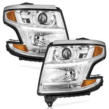 WEELMOTO Pair Headlights Chrome For 2015-2020 Chevy Tahoe Suburban Left+Right picture