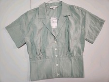 Madewell NWT Women's XS Blouse Banded Bottom, Buttoned Sage Green picture