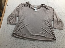 NEW Maurices 24/7 Shirt Plus Size 2X Tan Henley V Neck Button 3/4 Sleeve picture