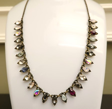 Logo Links necklace Lori Goldstein crystal teardrops neutral bronze tone signed picture