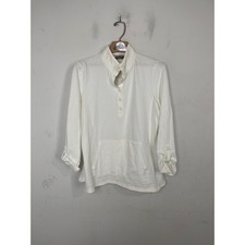 T by Talbots White UPF 50+ Textured Henley Pullover Kangaroo Pocket Petite Large picture