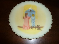 Fenton custard glass Christmas Fantasy hand painted signed plate-1983 picture