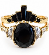 Bomb Party 2 Bands Size 7 All the time we have Black Onyx CZ Gold Plate Size 7 picture