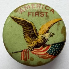 Antique America First Eagle Flag Patriotic Celluloid Stud Button picture
