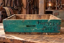 Primitive Wood Box Old Green Paint Jointed Wooden Bin Antique Harness Room Parts picture