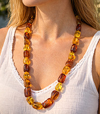Genuine Polished Baltic Amber Necklace Multicolor 55 cm - 21.5 inch, Handmade picture