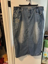 Vintage Y2K Defuze blue denim skirt with sequin embellishments, size 18. picture