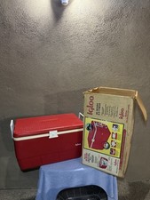 Vintage Red & white IGLOO Plastic Cooler with Original Box - USA made picture