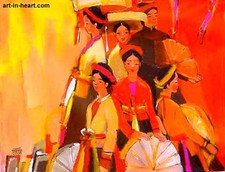 Tran Xuan Binh, tradional girls, art in heart, Vietnamese oil painting, original picture