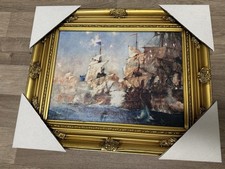 Fine Gilt Framed Oleograph of the Battle of Trafalgar 1805 Charles Edward Dixon picture