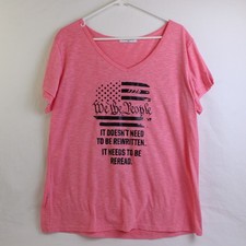 Lilicloth Patriotic Constitution Pink V-Neck T-Shirt Women's XL picture