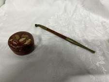 Vintage Japanese Kiseru Pipe & Crane Maki-e Lacquer Box Set - Asian Tobacciana picture