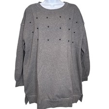 Weekend Suzanne Betro Womens Gray Studded Crew Neck Sweatshirt Size 1X picture