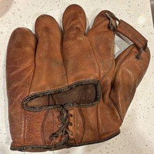 Vintage 1940’s Brown Leather Baseball Glove - Vintage Leather Baseball Glove picture