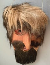 Romanian Traditional Dance Mask Vintage Moldovan Wood Carving Fur Dance Mask picture