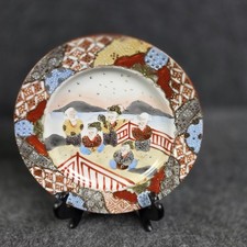 Antique Japanese Satsuma Hand Painted Cabinet Plate Multi Panel Figures Bird Gil picture