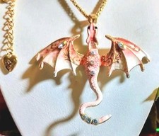 Betsey Johnson Pink Rhinestone Enamel Flying Dragon Necklace picture