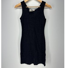 Hana Knit Mini Dress Women Small Black Glitter Sleeveless V-Neck Bodycon Vintage picture