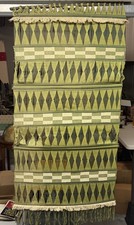 Vintage 1970s Macrame Fiber Art Wall Hanging 72x36 Green Cream MCM Boho picture